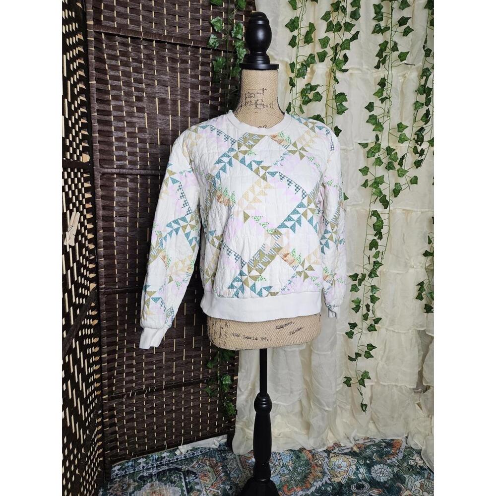 Quilted Patchwork Pattern Pullover Sweatshirt - image 1